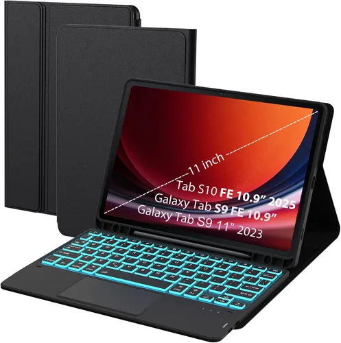 Miniatura 9 de Funda para Samsung Galaxy Tab S10 Lite/S9 de 11 pulgadas/S9 FE 10.9 pulgadas / S10 FE 10.9 pulgadas con teclado – 7 colores retroiluminados