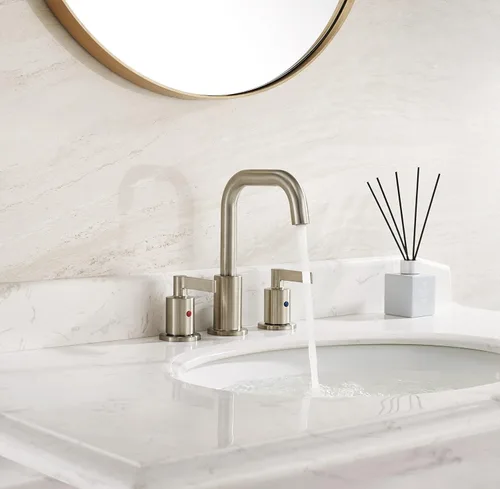 Miniatura 3 de TimeArrow TAF288S-BN - Grifo de fregadero de baño de níquel cepillado de 2 manijas de 8 pulgadas con drenaje emergente, grifo de lavabo de tocador
