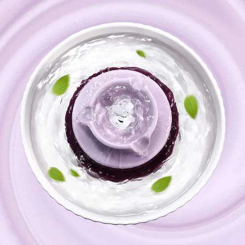 Miniatura 7 de Fuente de agua de cerámica para gatos, 2.1L/71 onzas, fuente para cupcakes para gatos y perros en interiores, 2 bombas ultra silenciosas (morado)