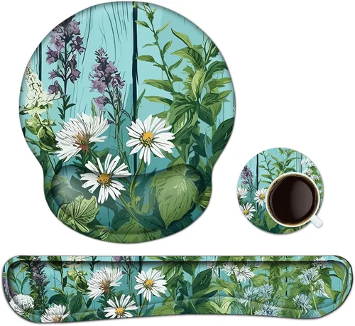 Miniatura 12 de Reposamuñecas para teclado, alfombrilla ergonómica para mouse con soporte de muñeca, reposamuñecas de espuma viscoelástica, base antideslizante