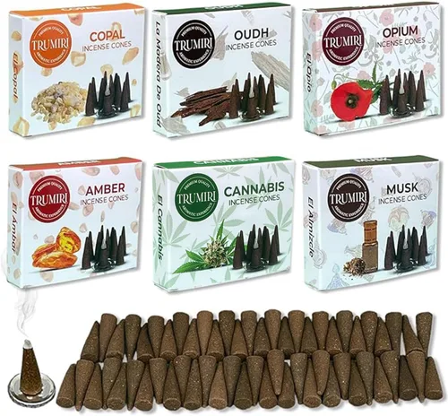 Miniatura 12 de Trumiri Conos de Incienso Frutales - Paquete de Variedad - Total 60 Conos de Incienso (6 Aromas x 10 Conos) - Fresa, Coco, Piña, Manzana, Mango