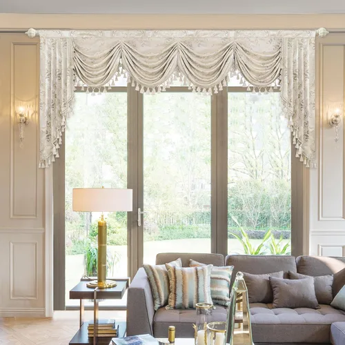 Miniatura 9 de Loom and Mill Cenefas de Cascada de Lujo para Ventanas, Elegante Cenefa de Cortinas Gruesas de Jacquard con Borlas para Sala de Estar, Dormitorio
