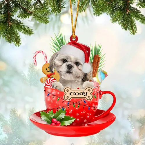 Miniatura 95 de NAZENTI Adorno personalizado de Alaskan Malamute en taza roja, adorno de Navidad personalizado para perros amantes de las mascotas, colgante