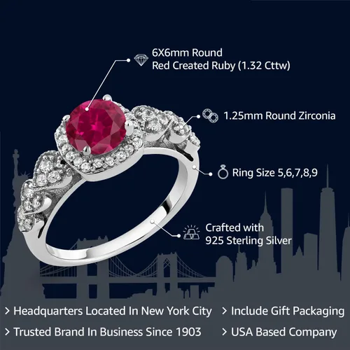 Miniatura 85 de Gem Stone King Anillo de compromiso de aniversario y piedra natal de corte redondo de 0.236 in para mujer, plata de ley 925, anillo de promesa