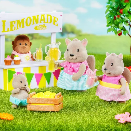Miniatura 4 de Li'l Woodzeez Juego de soporte de limonada con figura de conejo, juego de juguetes de 25 piezas que incluye comida de juego y accesorios