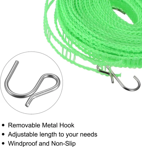 Miniatura 4 de uxcell Tendedero portátil, de nailon de 9.84 pies, resistente al viento, antideslizante, cuerda de lavado para patio, viajes al aire libre, camping