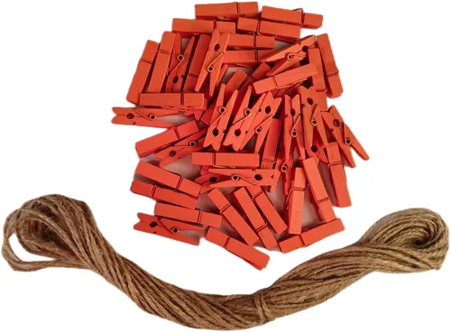 Miniatura 13 de 50 piezas de pequeñas pinzas de madera para fotos con cordel de yute, mini pinzas para ropa para manualidades, decoración, secado de ropa, 50 piezas