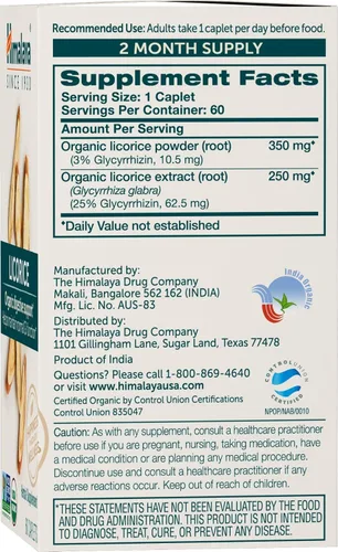 Miniatura 2 de Himalaya Regaliz orgánico, suministro para 120 días, suplemento de salud digestiva para malestar estomacal, hinchazón ocasional y acidez estomacal