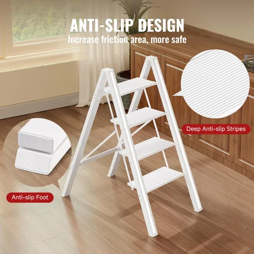Miniatura 4 de Escalera de 4 escalones, taburete plegable de aluminio con pedal antideslizante resistente y ancho, escalera portátil ligera para uso en el hogar