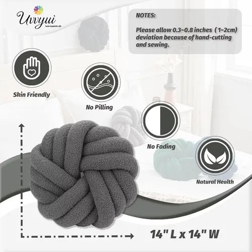 Miniatura 2 de Uvvyui Almohadas de Nudo, Almohadas Decorativas de 14 Pulgadas, Almohadas Redondas, Cojín Suave Hecho a Mano, Almohada de Bola Anudada, Cojín