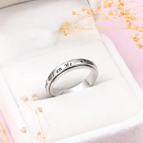 Miniatura 4 de Anillo giratorio con texto en inglés "I am me", de plata de ley 925, con fases lunares, para aliviar la ansiedad, el estrés, seguir adelante, TDAH