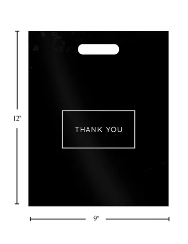 Miniatura 2 de Purple Q Crafts Bolsas de compras de plástico troqueladas con logotipo de agradecimiento de 9 x 12 pulgadas con asas, paquete de 50