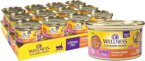 Miniatura 13 de Wellness Complete Health Pate Kitten - Alimento húmedo enlatado para gatos, natural, rico en proteínas, sin granos, pescado blanco y atún, 3 onzas