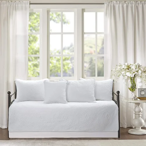 Miniatura 22 de Cozy Line Home Fashions - Juego de edredón de cama de algodón 100% Victoriano con medallón sólido blanco, matelassé, grabado, reversible, ligero