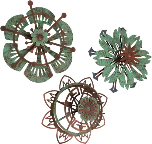 Things2Die4 Juego de 3 piezas de arte de pared de flores de metal, decoración colgante de verdigris, multicolor, talla única