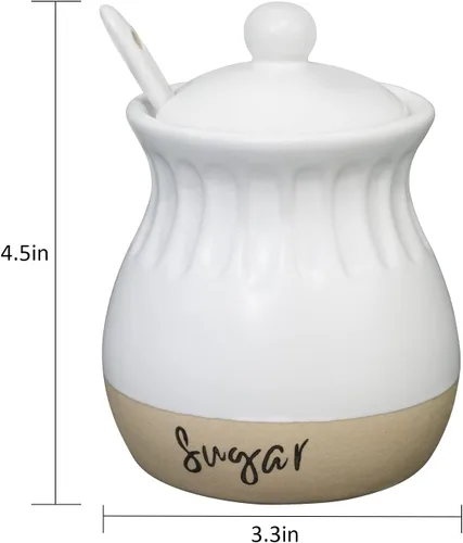 Miniatura 5 de Juego de azúcar y crema, jarra de crema de cerámica, azucarero con tapa y cuchara, moderno juego de recipientes para servir café de granja, blanco