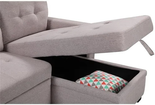 Miniatura 5 de Lilola Home Nathan - Sofá modular reversible de lino gris claro de 84 pulgadas con diván de almacenamiento y puertos de carga USB, sofá esquinero