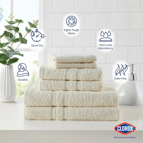 Miniatura 4 de CLOROX Toallitas de baño 100% algodón aptas para usar blanqueador, de secado rápido (12" x 12"), altamente absorbentes, suaves y ligeras, ideales