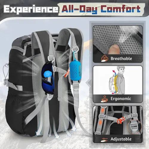 Miniatura 6 de RAINSMORE Mochila de senderismo plegable para mujeres y hombres, mochila de camping plegable de 40 litros, impermeable, bolsa de senderismo ligera
