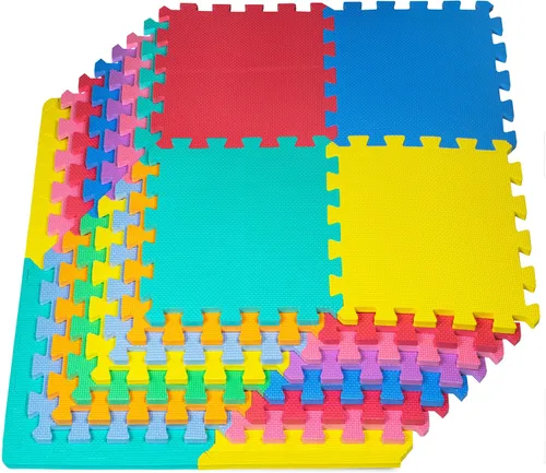 Miniatura 11 de ProSource Alfombra de espuma para rompecabezas para niños y bebés con colores sólidos, 36 o 16 azulejos encajables con bordes, Negro/Gris/Blanco