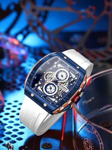 Miniatura 4 de Relojes cronógrafo de lujo para hombre correa de goma clásico impermeable fecha analógico reloj de cuarzo