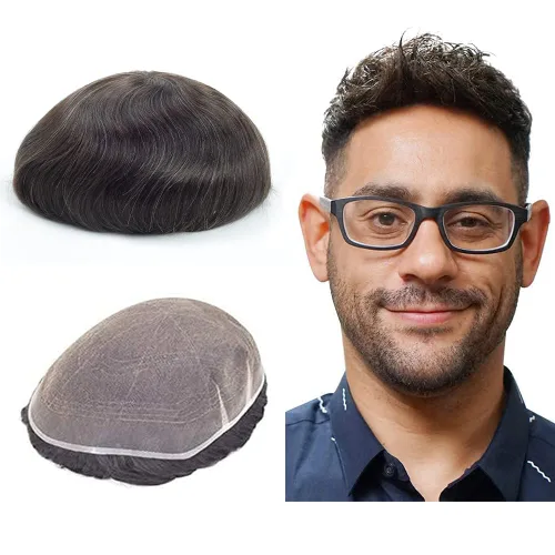 Miniatura 11 de Lordhair Sistema de cabello para hombres, cabello humano real, encaje francés, sistema de cabello para hombre, tamaño 8x10 pulgadas, tupé #1