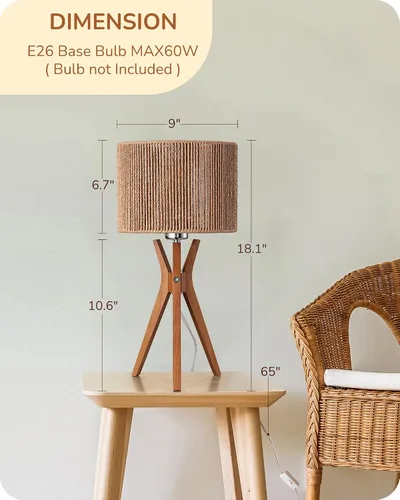 Miniatura 5 de EDISHINE Lámpara de mesa de ratán de 17.5 pulgadas, lámpara de noche de madera con pantalla tejida de cuerda de papel hecha a mano, lámpara