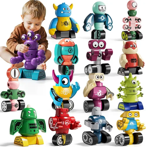 Miniatura 9 de Imanes Robot Juguetes de Construcción para Niños de 3-5 4-8 Años - 106 PIEZAS Juguetes de Monstruos Conjunto de Bloques de Construcción Apilables