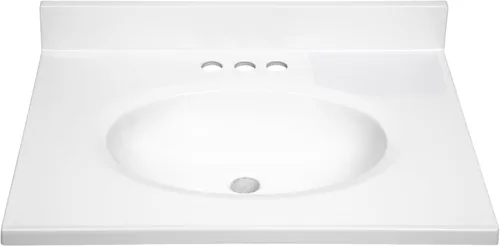 Miniatura 2 de Design House Tapa de tocador con lavabo, protector contra salpicaduras de 4 pulgadas, mármol cultivado, resistente a las manchas, agujeros Blanco