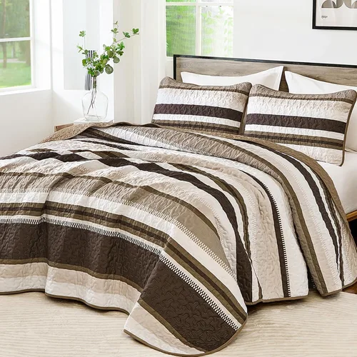 Miniatura 15 de WONGS BEDDING Juego de Edredón Full, Juego de Colcha y Cubrecama de 3 Piezas a Rayas Negras, Edredones Ligeros de Verano Tamaño Full para Cama