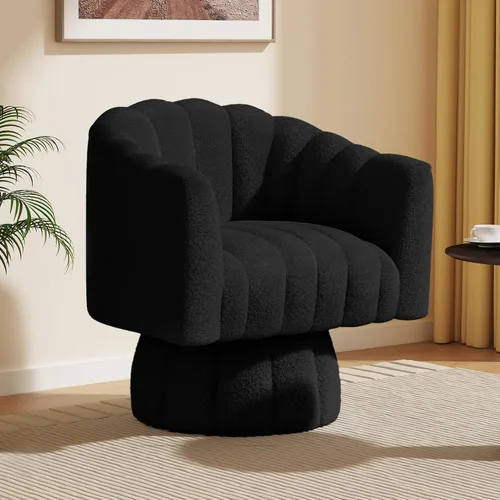 Miniatura 23 de Dewhut Silla giratoria decorativa, silla giratoria de 360° con reposabrazos, tapizada de piel sintética, sofá individual, silla de lectura para sala