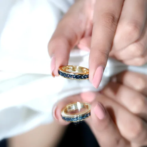 Miniatura 4 de Anillo de media eternidad con topacio azul londinense certificado para mujer, calidad AAA, anillo de piedra natal de diciembre, listo para regalar