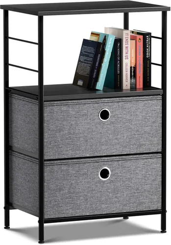 Miniatura 14 de Sorbus Mesita de noche con 1 cajón, mueble de noche y mesa auxiliar con marco de acero, parte superior de madera y contenedores de tela fáciles