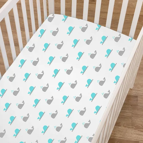Miniatura 7 de American Baby Company - Paquete de cuna para bebé: cubre colchón protector, sábana a la medida y manta térmica., paquete de de 1, Ballenas turquesa