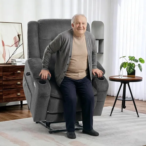 Miniatura 2 de EONIX Sillón reclinable Lay Flat Power Lift con calor y masaje, silla eléctrica de elevación de doble motor para ancianos para recuperación Gris