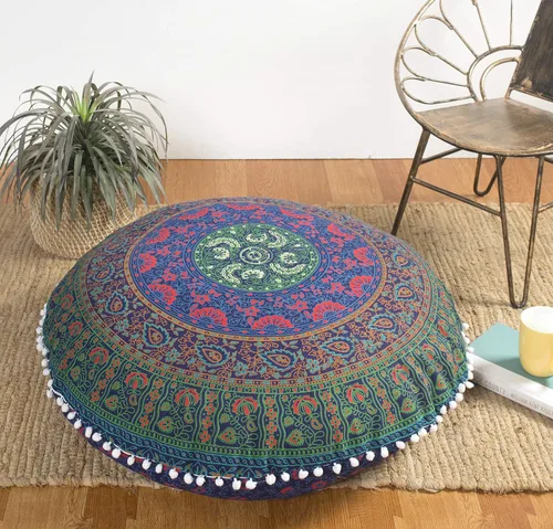 Miniatura 5 de Popular Handicrafts Funda de cojín de suelo – Fundas de puf redondas grandes con estampado hippie – Funda de meditación, otomana, funda decorativa