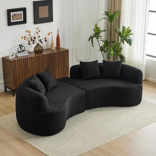 Miniatura 16 de 67'' Modern Curved Loveseat, Luxury Teddy Velvet Upholstered Couch, Comfy Cloud Compressed Sofa with 2 Pillows for Small Spaces Living Room