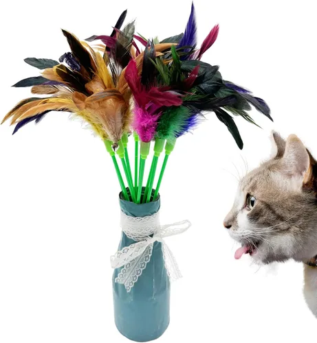 Miniatura 2 de Juguetes interactivos de plumas para gatos, 10 piezas de plumas para gatos de interior 10 juguetes de varita para gatos