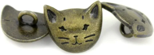 Miniatura 3 de Bezelry 12 botones de vástago de metal con diseño de gato, 0.709 in (latón antiguo)