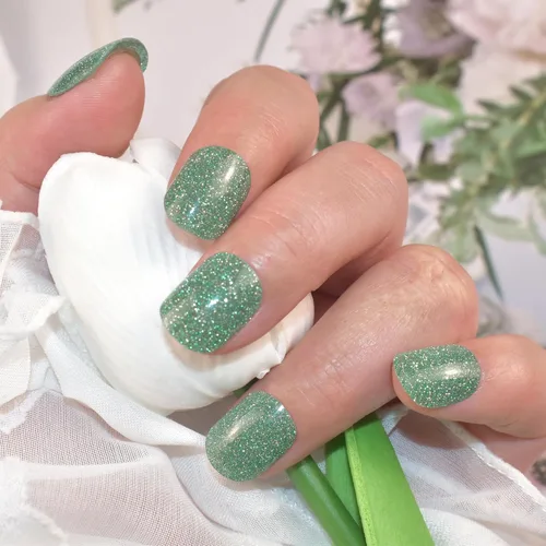 Miniatura 8 de Tiras de esmalte de uñas de gel con purpurina verde sin luz de uñas, calcomanías de lámpara de uñas, 20 tiras de manicura extra largas