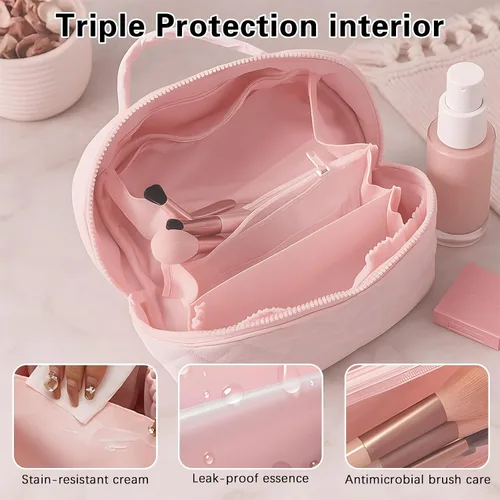 Miniatura 3 de Bolsa de maquillaje de viaje, bolsa de maquillaje acolchada para mujer, organizador de cosméticos impermeable, organizador de maquillaje, bolsa