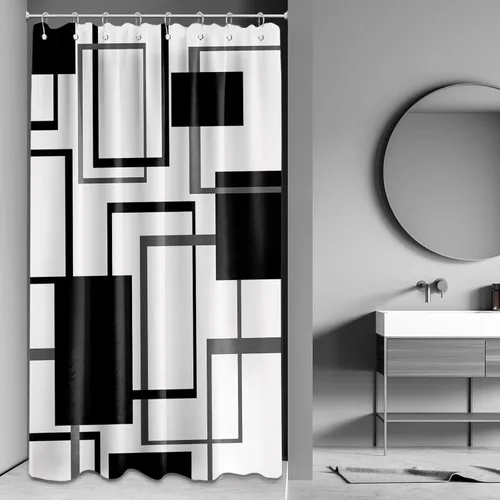 Miniatura 86 de Cortina de Ducha en Blanco y Negro Geométrica Cortinas de Ducha para Decoración de Baños de Hombres Juego de Cortina de Baño en Negro Blanco y Gris