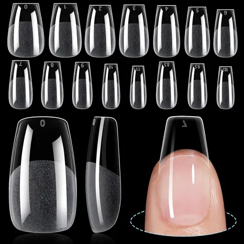Miniatura 18 de TOMICCA Puntas de uñas de almendra extra cortas, 192 unidades, 12 tamaños, puntas de uñas cortas de cobertura completa, uñas acrílicas transparentes