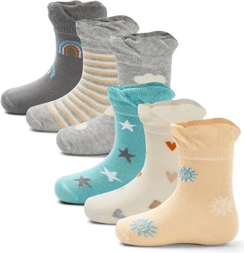 Miniatura 7 de Calcetines de algodón para bebés y niños pequeños con empuñaduras, antideslizantes, 6