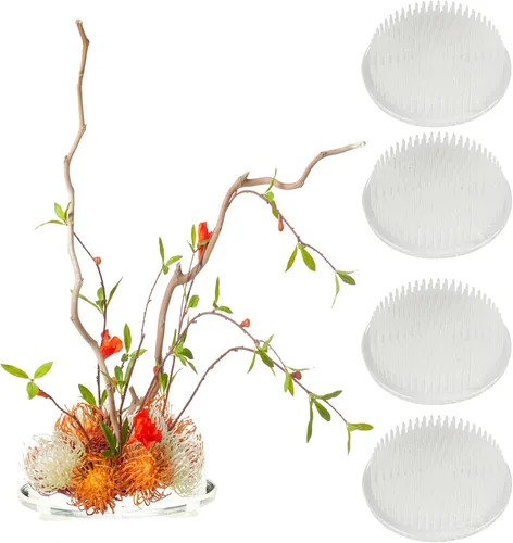 Calsoling 4 piezas de rana de flores transparente, soporte redondo para arreglos florales, rana con 3 ventosas de arte japonés Ikebana para