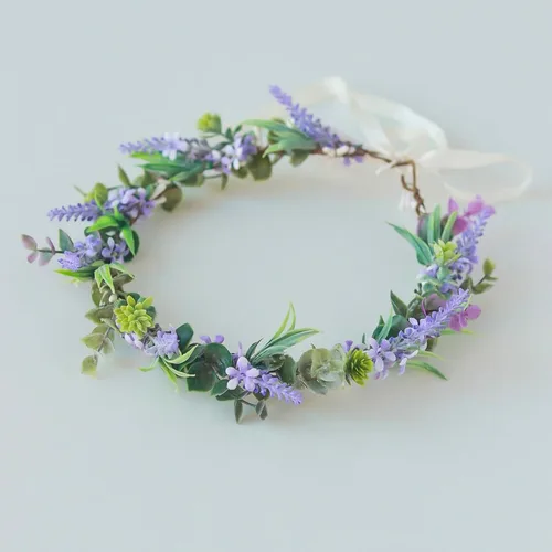 Miniatura 46 de Vividsun Corona floral de hoja verde para boda, corona de flores nupciales, accesorios de maternidad para fotos (A blanco)