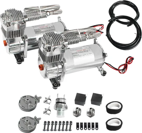 JDMSPEED Nuevo Kit de Compresor de Aire 12 Voltios Dual Cromado 440C 200 PSI 440C