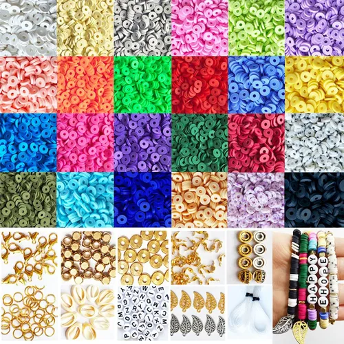 Miniatura 35 de 3000 cuentas redondas planas de polímero de vinilo Heishi para hacer joyas, mujeres, collares, pulseras y aretes (09-amarillo)