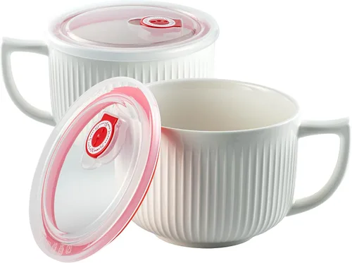 Miniatura 15 de Tazón de sopa de cerámica con asa de 32 onzas – Tazón de ramen para microondas con tapa, tazas y tazas de sopa para cereales, avena, ramen, fideos