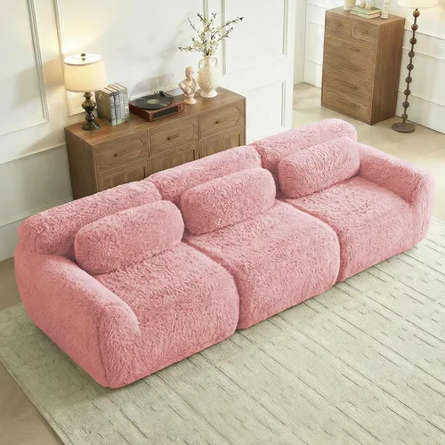 Miniatura 22 de Sofás de nube sin hueso de 80.4 pulgadas, tela de felpa suave y esponjosa, sofá cama modular con 2 otomanas, sofás de dos plazas de chocolate,